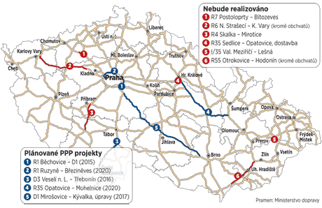 mapka - plnovan a pozastaven dopravn stavby 9/2010