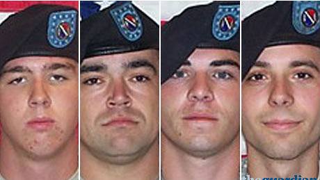tyi z amerických voják obvinných z válených zloin v Afghánistánu, zleva:  Andrew Holmes, Michael Wagnon, Jeremy Morlock a Adam Winfield .