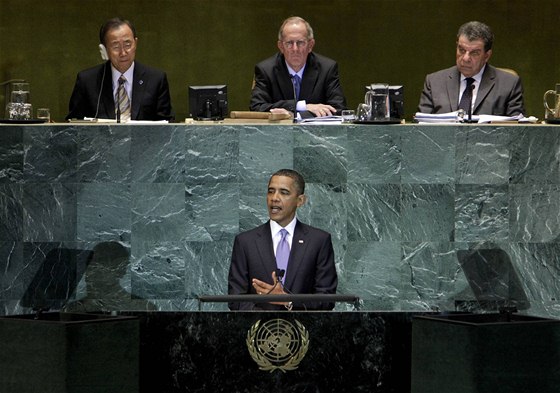 Barack Obama hovoí na Valném shromádní OSN v New Yorku (23. záí 2010)