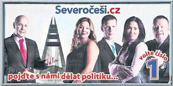 Pedvolební billboard Severoech.cz. Vlevo je Jií Morstadt, který ped volbami do Snmovny pracoval pro SSD. Nyní je kandidátem uskupení na primátora.