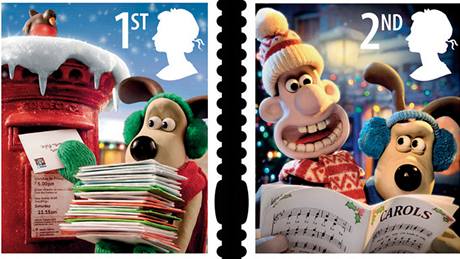 Známky s Wallacem a Gromitem (vánoní edice 2010)