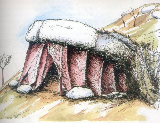 Rekonstrukce neandertálské chaty objevené v 60. letech u Beova archeologem Janem Fridrichem.