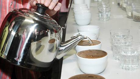 Dávku kávy zalijte vodou horkou asi 95 °C