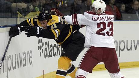 Oliver Ekman-Larsson (vpravo) z Phoenixu a Gregory Campbell z Bostonu.