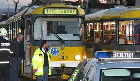 Dvka se stetla s tramvaj na kiovatce Karlovarsk tdy a Aleje Svobody na Lochotn (21.jna 2010).  