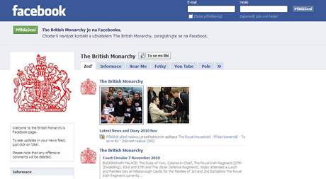 Britská monarchie spustila stránky na Facebooku (8. 10. 2010)