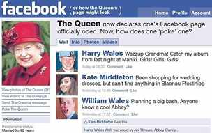 Královnin facebookový profil v pedstavách britského deníku Daily Mail