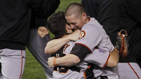 Radost baseballist San Franciska Giants po triumfu ve Svtové sérii.