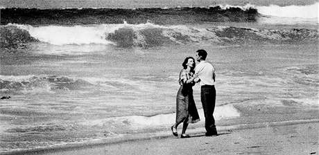 Manelé chvíli poté, co jejich devatenáctimsíní dít zmizelo ve vlnách Tichého oceánu. (2. dubna 1954)