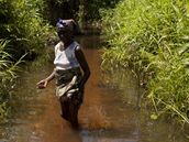 Hannah Baageov jde ropou zamoenm potokem v delt Nigeru (10. ervna 2010)