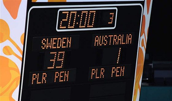 DEBAKL. Florbalisté védska vytvoili nový rekord mistrovství svta, kdy rozstíleli Austrálii 39:1.