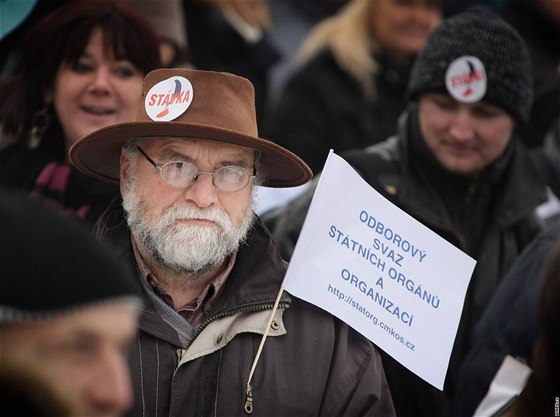 Stávka odborá proti sniování plat zamstnanc veejného sektoru na praském Palackého námstí. (8. prosince 2010)