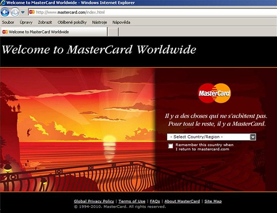 Webové stánky spolenosti MasterCard. Ilustraní foto