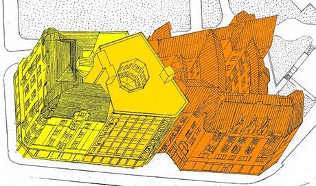 Komplex bvalho Mdnho domu Ostravica. lut vyznaenou st chce majitel kvli naruen statice zbourat a nahradit replikou.