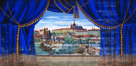 malovaná opona z Jehndí v okrese Ústí nad Orlicí, maloval Ant. Hubálek z Vysokého Mýta (z knihy Malované opony divadel eských zemí)