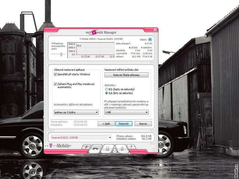 Rychlost HSPA+ pipojení operátora T-Mobile