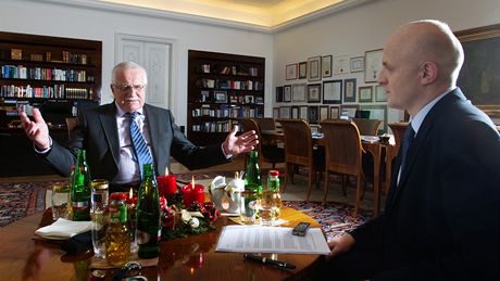 Prezident Václav Klaus pi rozhovoru pro MF DNES.