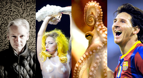 Osobnosti roku 2010: Julian Asange, Lady Gaga, chobotnice Paul a Lionel Messi