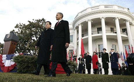 Obama s ínským prezidentem Chu in-tchaem