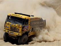 Ale Loprais, druh pilot Milan Hola, navigtor Josef Kalina a kamion Tatra ve vtzn 6. etap Rallye Dakar.