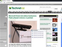 Snmek obrazovky - oteven strnka Technet.cz a minioknko Staen soubory (sloka Screenshots)