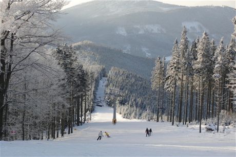 Sjezdovka Hebenovka z lyaskho arelu v Koutech nad Desnou.