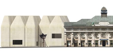 Architektonick studie Stedoevropskho fra, kter mlo vzniknout v Olomouci. Pohled z Denisovy ulice.