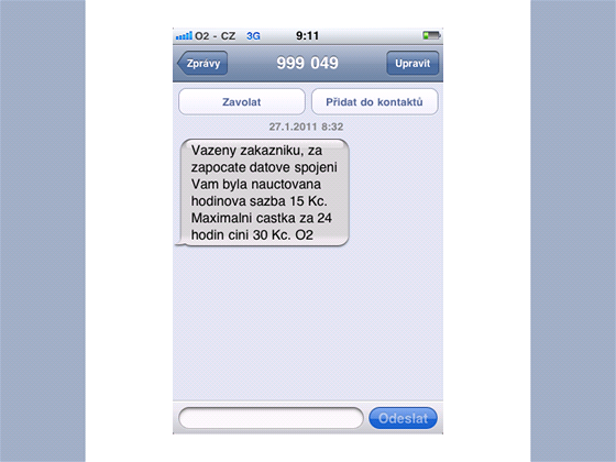 Toto chybnou SMS dnes nkterým zákazníkm poslala O2