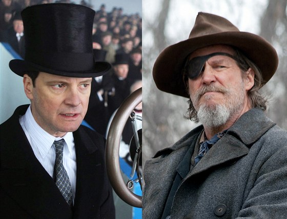 Neekaní rivalové: Colin Firth jako koktavý panovník z filmu Králova e a Jeff Bridges coby jednooký erif z Opravdové kuráe: oscarové nominace je postavily proti sob pekvapiv oste.