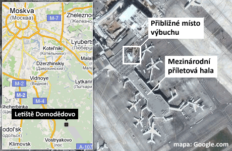 mapka - Msto vbuchu na moskevskm letiti Domoddovo