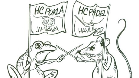 Karikatura znak hokejových klub HC Dukla Jihlava a HC Rebel Havlíkv Brod od tpána Maree.