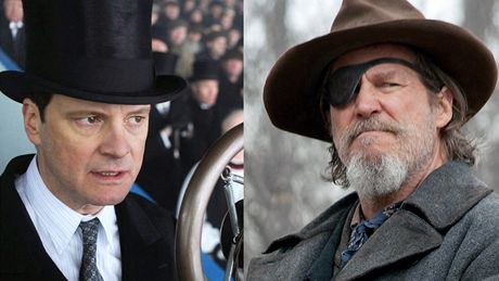 Neekaní rivalové: Colin Firth jako koktavý panovník z filmu Králova e a Jeff Bridges coby jednooký erif z Opravdové kuráe: oscarové nominace je postavily proti sob pekvapiv oste.