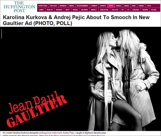 Modelka Karolina Kurková (vlevo) a hermafroditní model Andrej Pejic na nové reklamní kampani návrháe Jean Paul Gaultiera.