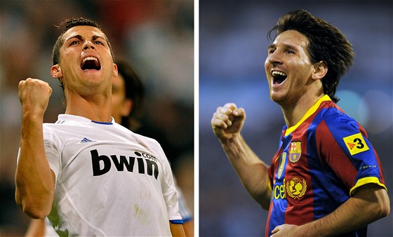 SUPERDUEL. Cristiano Ronaldo (vlevo) z Realu Madrid a Lionel Messi z FC Barcelona soupeí o korunu krále stelc ve panlské lize. Jejich národní týmy Portugalsko a Argentina se stetnou v enev a ob hvzdy byly nominovány.