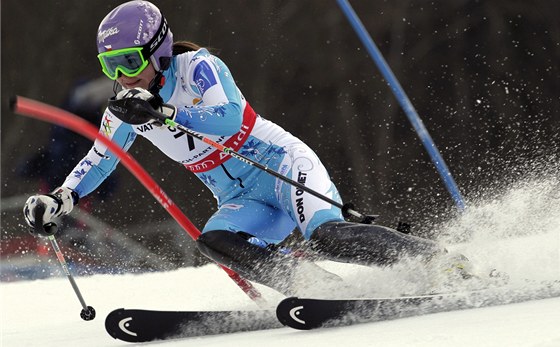 árka Záhrobská na trati slalomu na MS v Garmisch-Partenkirchenu.