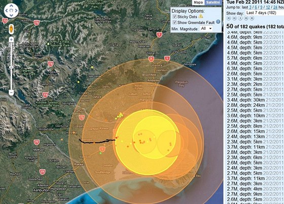 Seismický záznam novozélandského zemtesení