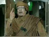 Libyjsk vdce Muammar Kaddf v projevu oznmil, e z ela zem neodstoup (22. nora 2011)
