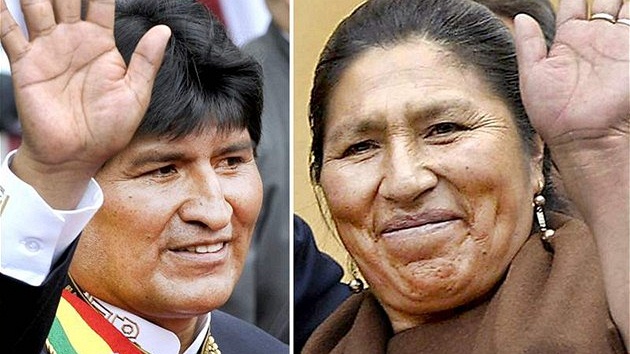 Bolivijský prezident Evo Morales a jeho sestra a první dáma Esther Moralesová.