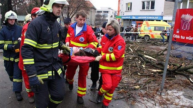 Spadlý strom v centru Zlína