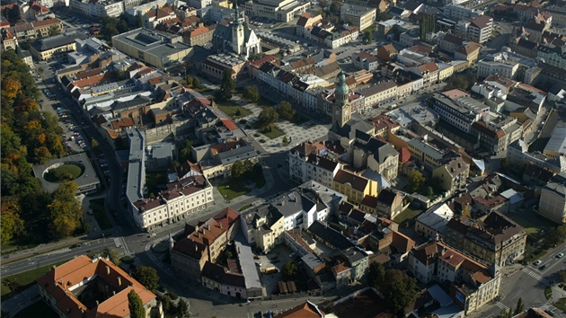 Letecký pohled na centrum Prostějova. Letecký pohled na centrum Prostějova.