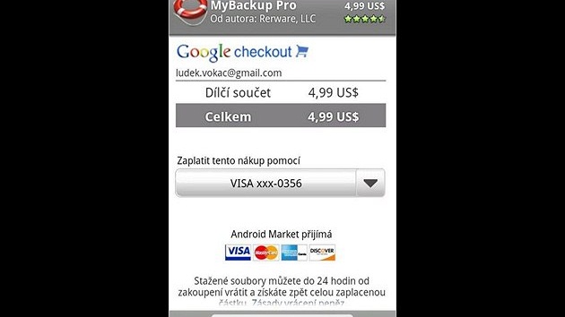Placené aplikace v Android Marketu lze nakupovat u i v esku
