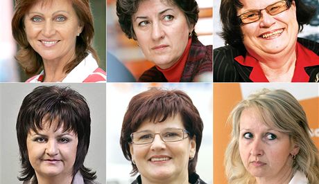 Nahoe zleva: Boena Sekaninová, Alena Gajdková a Marie Beneová, dole zleva: Ludmila Navrátilová, Vlasta Bohdalová a Dana Váhalová.