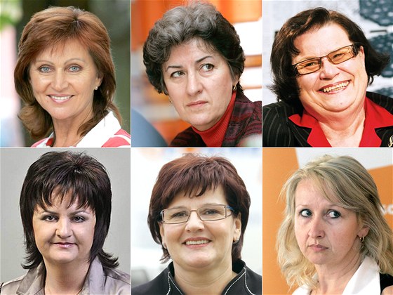 Nahoe zleva: Boena Sekaninová, Alena Gajdková a Marie Beneová, dole zleva: Ludmila Navrátilová, Vlasta Bohdalová a Dana Váhalová.