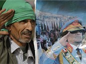 Stoupenec Muammara Kaddfho, kterho vyfotili novini pi vldou organizovan prohldce msta Sabratha (28. nora 2011)