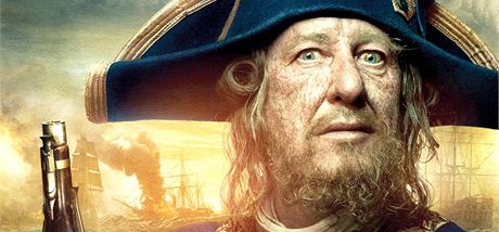Geoffrey Rush jako Barbossa ve tvrtém dílu filmu Piráti z Karibiku
