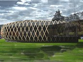 Vizualizace kongresovho centra brnnskho architekta Zdeka Frnka ve tvaru jedlov iky, kter m bt do konce roku dokoneno u hotelu Eropln v Ronov pod Radhotm.