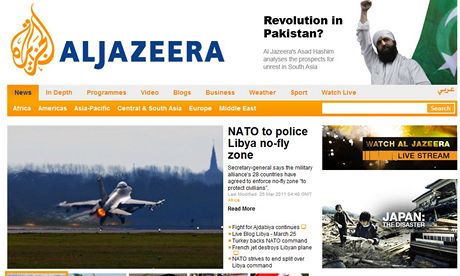 Internetové stránky televize al-Dazíra v pátek 25. bezna 2011 dopoledne