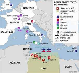 infografika - Pozice spojeneckch sil proti Libyi