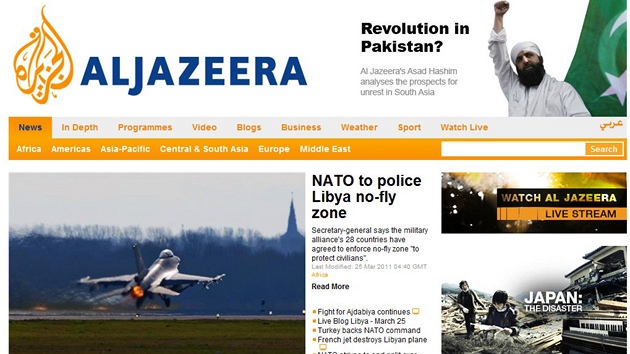 Internetové stránky televize al-Dazíra v pátek 25. bezna 2011 dopoledne