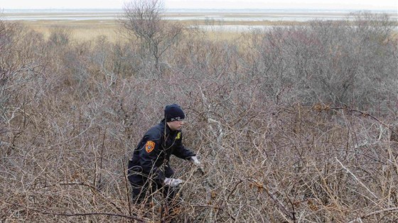 Policisté prohledávají oblast u Oak Beach v USA,  kde u nali osm tl (4. dubna 2011)